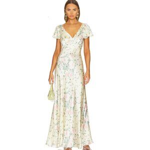 Revolve Selkie Flutter Slip Dress in Fantasy size Large 100% Silk Floral Yellow